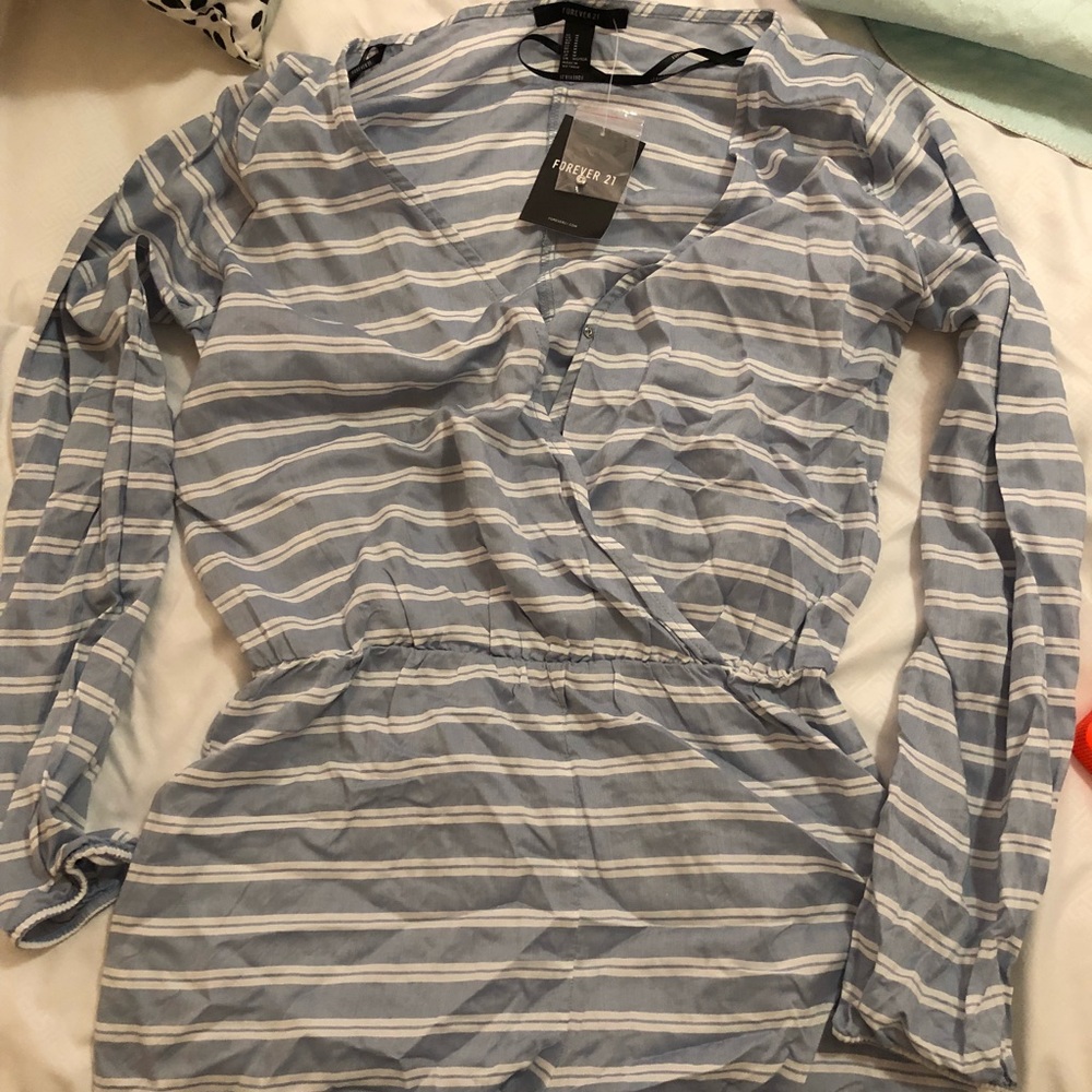 LIGHT BLUE STRIPED ROMPER